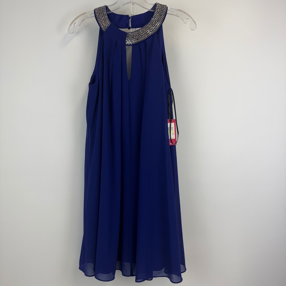 Vince Camuto Royal Blue‎ Chain Halter Keyhole Shift Dress VC6M1836 Size 4